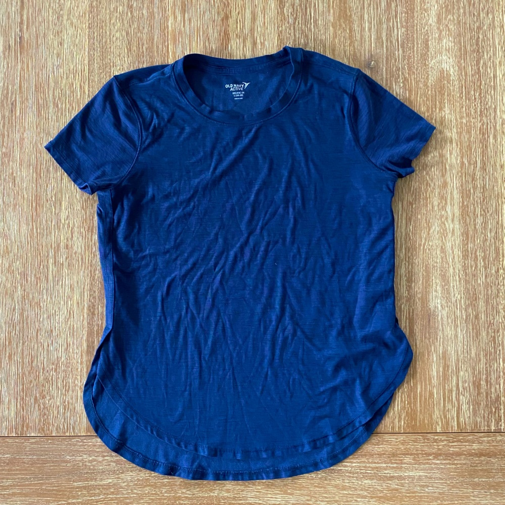 Old Navy Active Girls’ Breathe Short-Sleeve Navy Blue T-Shirt Size L (10-12)